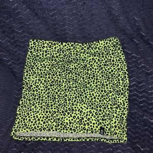 Green leopard print mini skirt